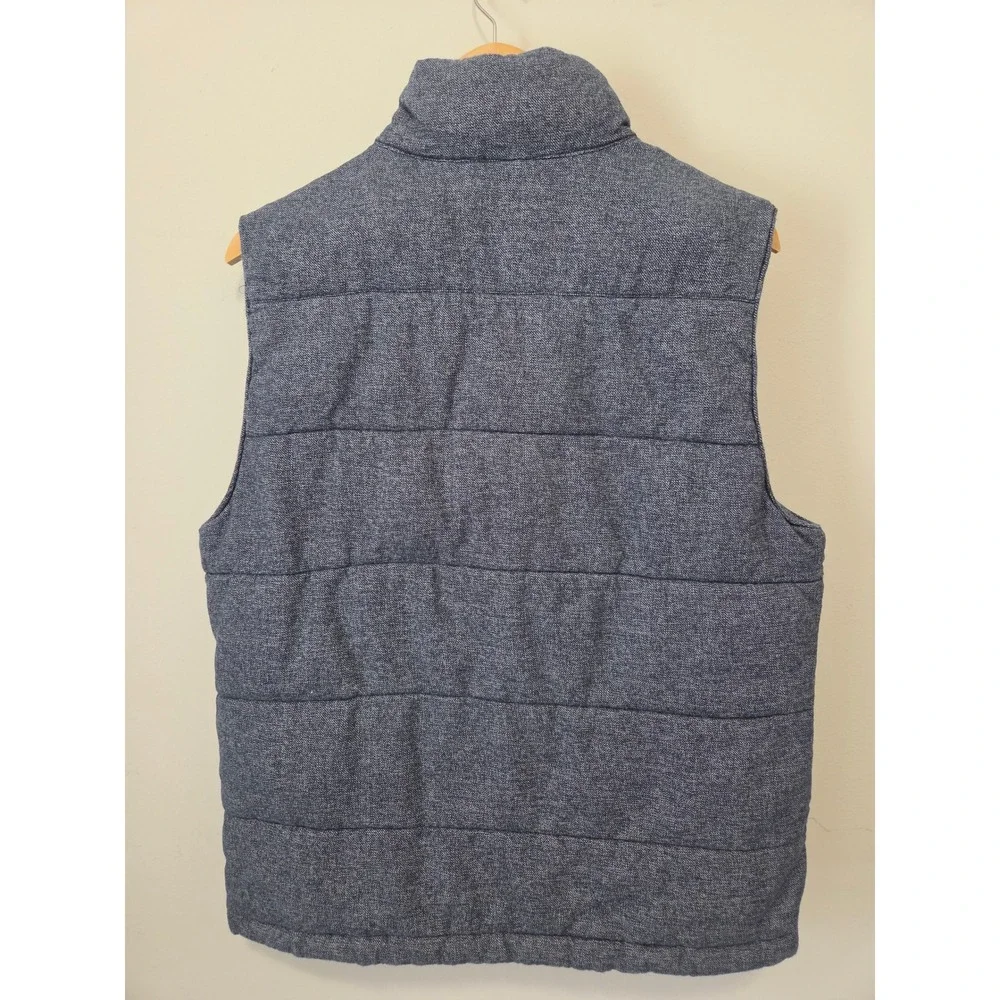 Banana Republic Mens Blue Heathered Quilted Puffer Vest Medium Snap Zip Front